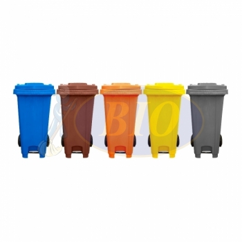 120L Mobile Garbage Bin 2-Wheel c/w Foot Pedal - Blue/Brown/Orange/Yellow/Grey